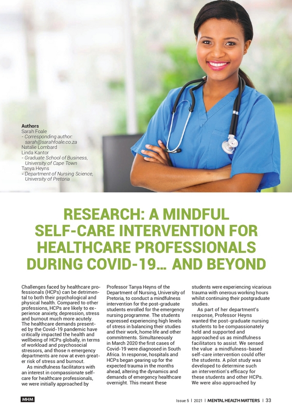 RESEARCH: A mindful self-care intervention for healthcare professionals during covid-19… and beyond