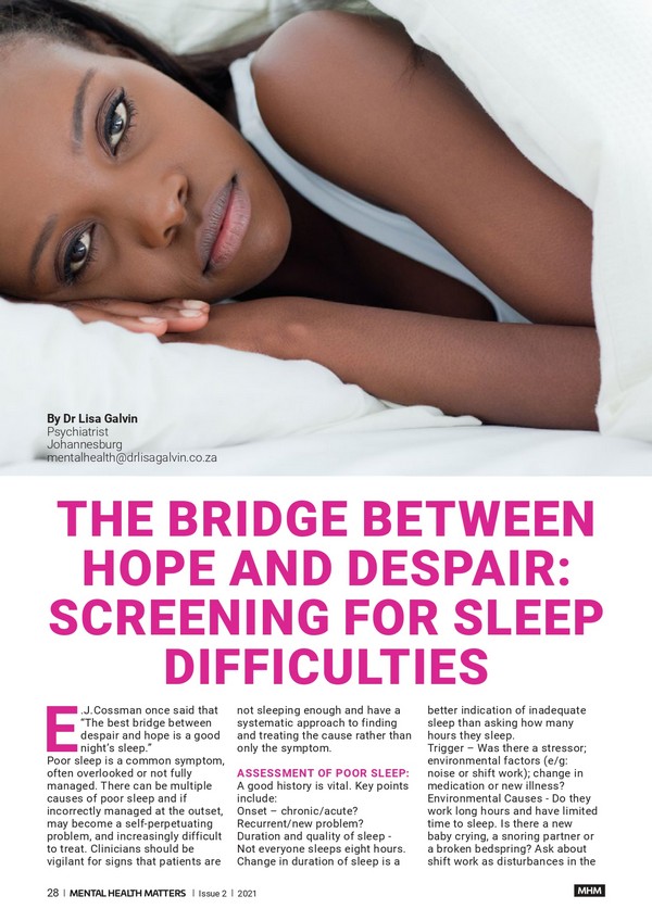 The bridge between hope and despair: Screening for Sleep Difficulties