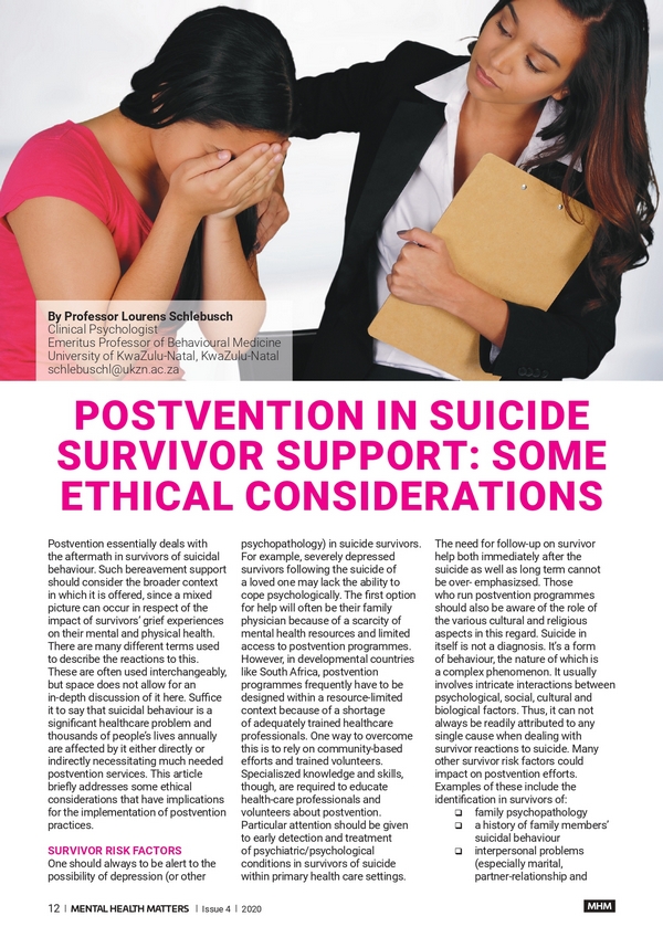 Postvention in Suicide Survivor Support: Some Ethical Considerations